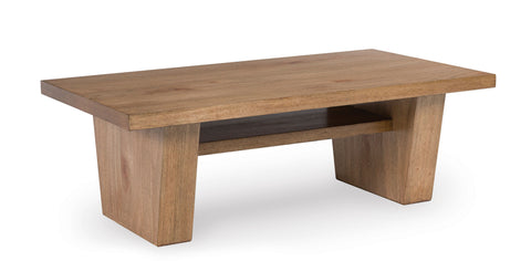 Light Brown Rectangular Coffee Table with Inset Shelf