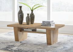 Light Brown rectangular coffee table with lower shelf, product view 6 - 6