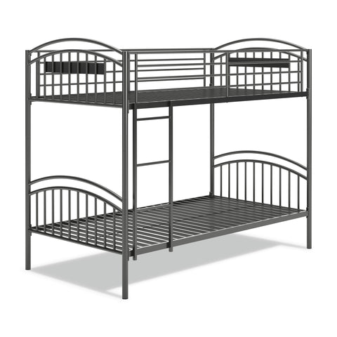 Gray Steel Twin-over-Twin Bunk Bed with Reversible Ladder