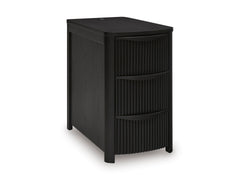 Black Reeded Three Drawer Charging End Table, full product view - 1