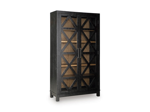 Black and Brown Tall Glass-Door Accent Cabinet