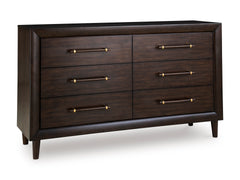 Merlot, complete six-drawer dresser, angled view - 1