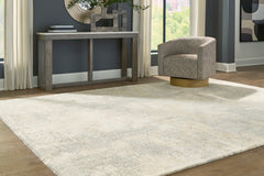 Gray/White/Cream 107.75" x 142.5", room view; furniture excluded - 2