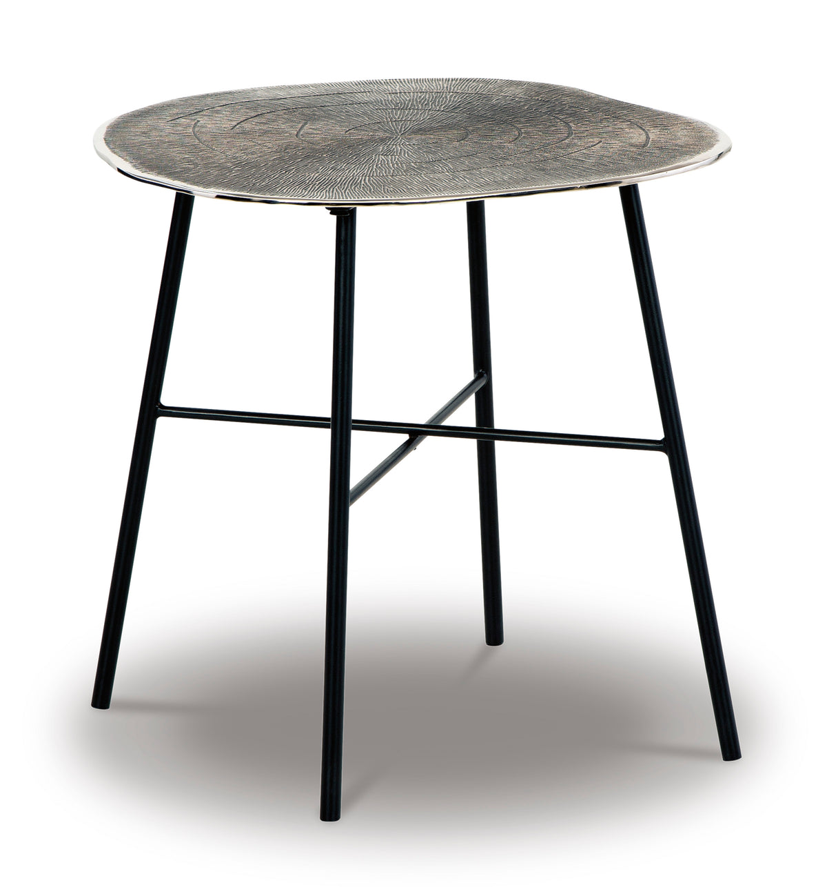 Chrome/Black round metal end table, full product view