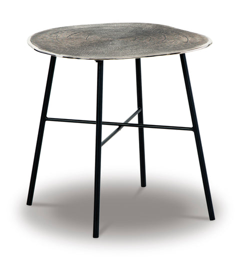 Chrome and Black Grooved Metal Round End Table