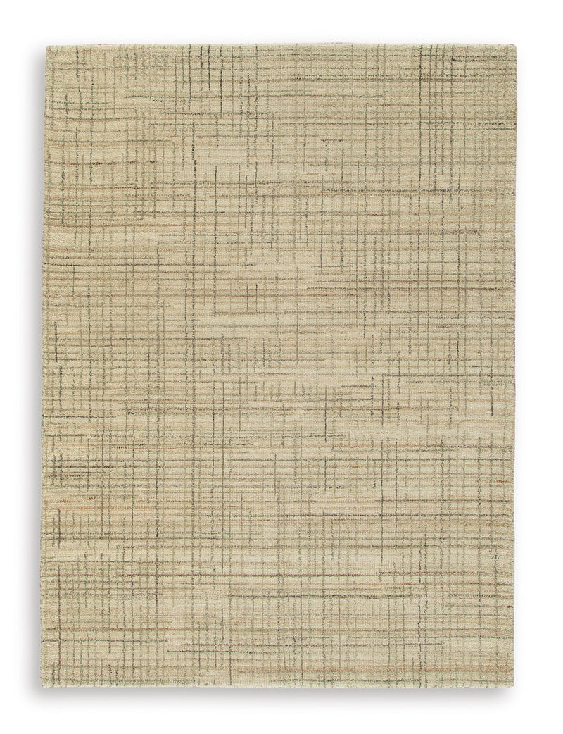 Ivory Gray and Tan Fine-Plaid Hand-Tufted Wool-Blend Rug