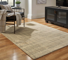 Ivory/Gray/Tan 60.88" x 84.13", room view; furniture excluded - 2
