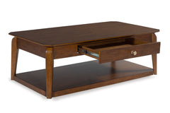 Medium Brown rectangular coffee table with drawer and shelf, product view 2 - 2