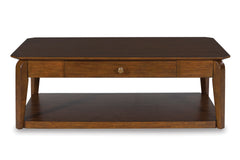 Medium Brown rectangular coffee table with drawer and shelf, product view 3 - 3