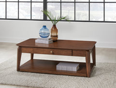 Medium Brown rectangular coffee table with drawer and shelf, product view 5 - 5