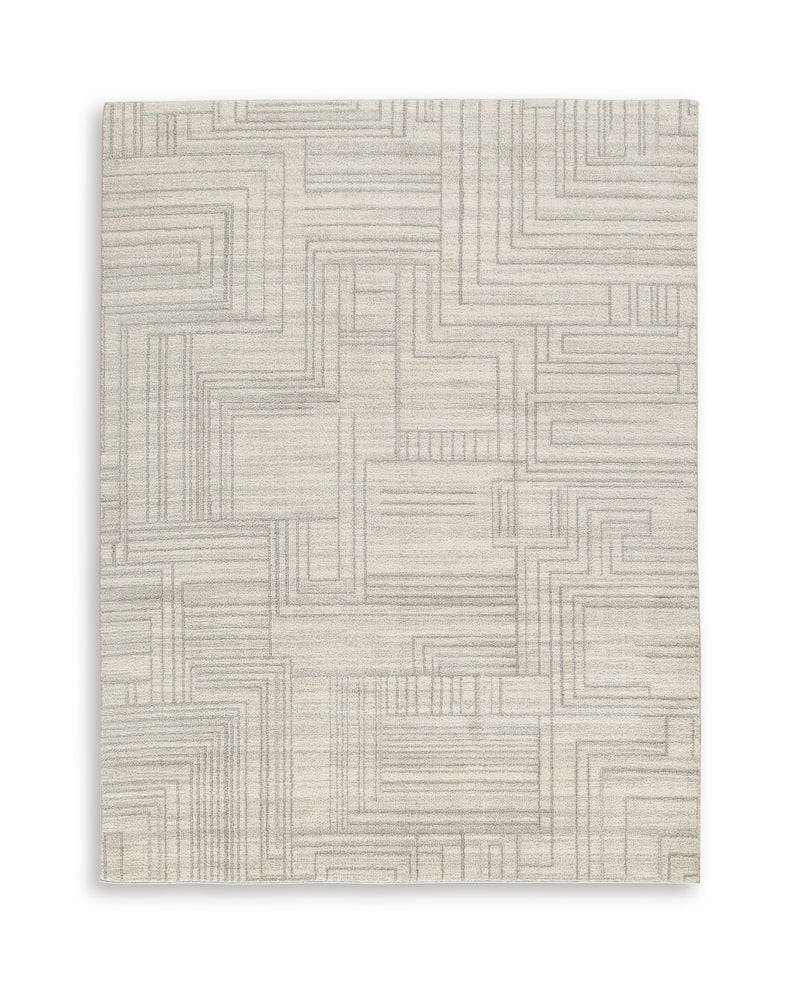 Gray and Ivory Geometric Machine-Washable Rug