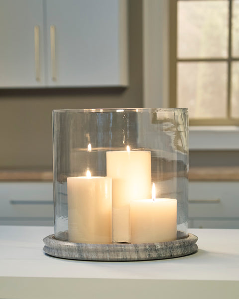 Saskia Clear Glass and Marble Hurricane Candle Holder