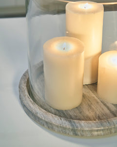 Clear/Beige clear glass and beige marble candle holder, product view 3 - 3