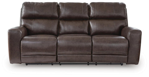 Leather-Match Power Reclining Sofa with Wireless Audio in Smoke