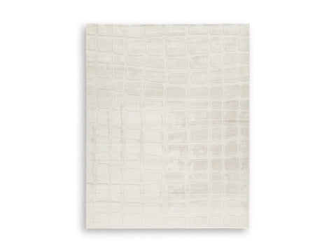 Sandstone Rounded-Grid Faux-Fur Machine-Washable Rug