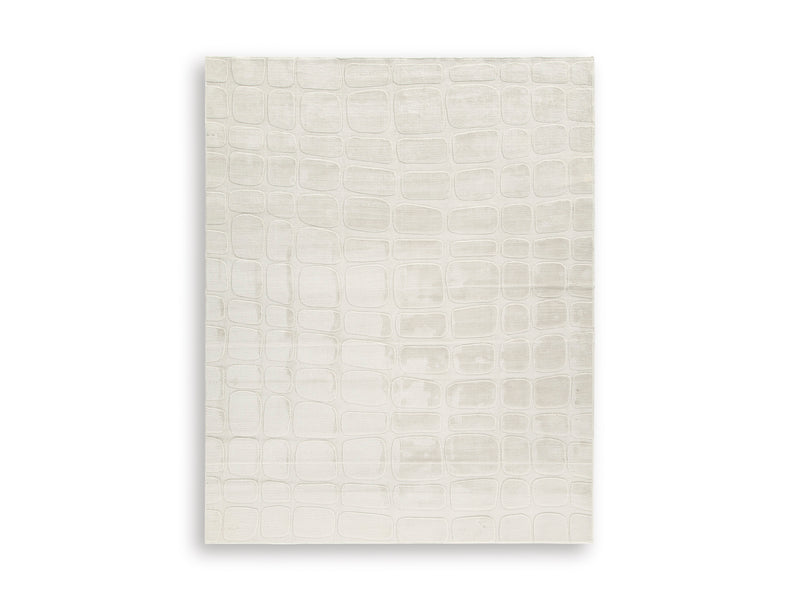 Sandstone Rounded-Grid Faux-Fur Machine-Washable Rug