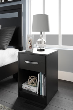 Black / 19.63 in wide, nightstand in room setting; accessories excluded - 10