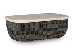Beige/Dark Brown outdoor coffee table, full product view - 1