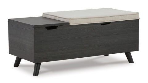 Linen and Gray Storage Bench with Two Hidden Compartments