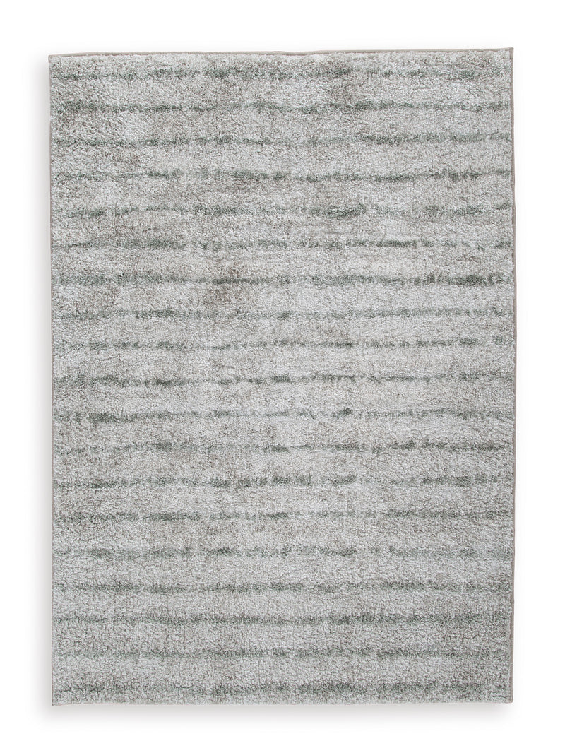 Cream and Sage Stripe Woven Shag Rug