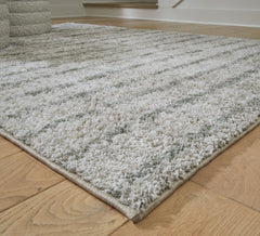 Cream/Green 58.25" x 82.5", pile and edge detail - 3