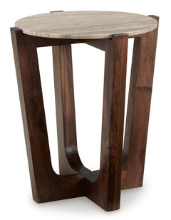 Warm Brown round marble end table, full product view - 1