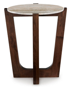 Warm Brown round marble end table, product view 2 - 2