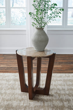 Warm Brown round marble end table, product view 4 - 4