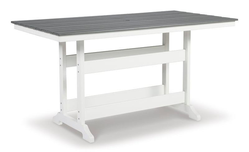 Gray and White HDPE Outdoor Counter Height Table with Umbrella Hole