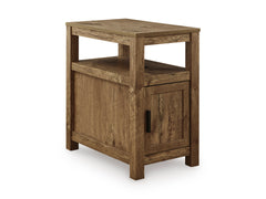 Brown chairside end table with storage and USB charging, full product view - 1