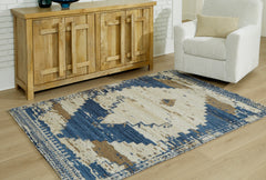 Blue/Brown/Tan 5' x 7', room view; furniture excluded - 10