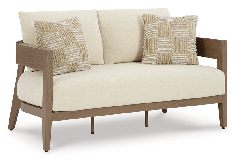 Serene Bay Wood-Look Aluminum Outdoor Loveseat with Cushions