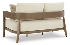 Dark Brown/White outdoor loveseat with cushions, product view 3 - 3