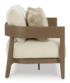 Dark Brown/White outdoor loveseat with cushions, product view 4 - 4