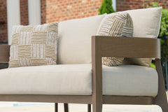 Dark Brown/White outdoor loveseat with cushions, product view 5 - 5