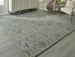 Green/Ivory 92.63" x 121.25", room view; furniture excluded - 2