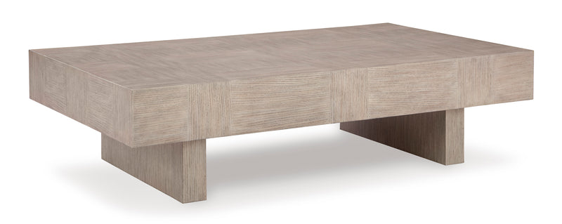 Light Gray Rectangular Coffee Table with Double Plinth Base