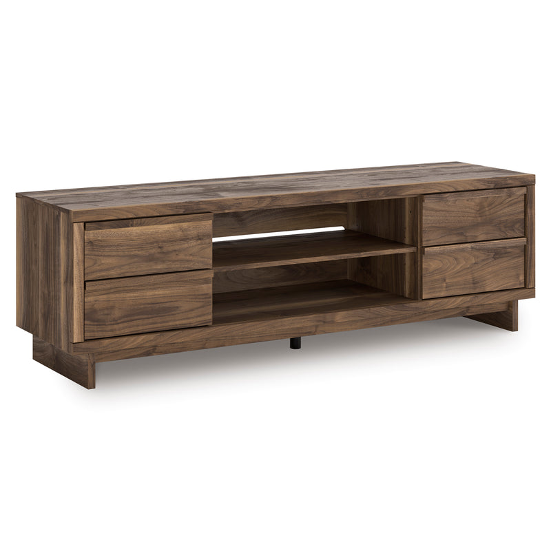 Brown Four-Drawer TV Stand with Adjustable Center Shelf