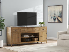 Light Brown TV stand with drawers and storage cabinets, product view 6 - 6