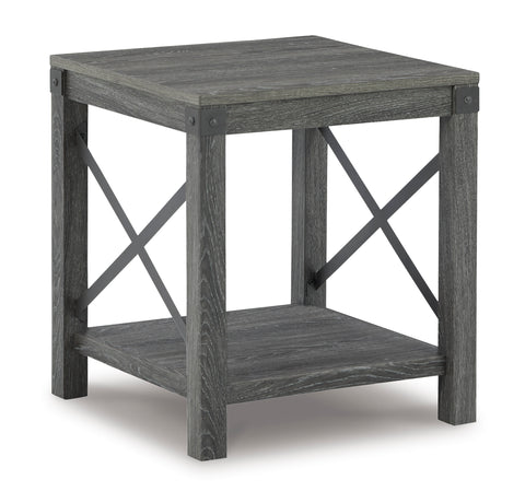 Grayish Brown Square End Table with Crossbuck Sides and Shelf