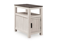 Brown Gray/Antique White chairside end table with storage and USB charging, full product view - 7