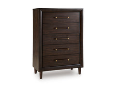 Merlot, complete five-drawer chest, angled view - 6