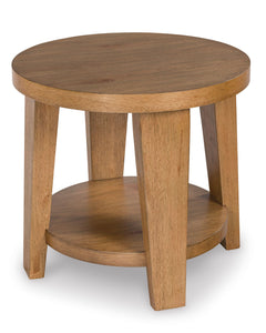 Light Brown round end table with lower shelf, product view 2 - 2