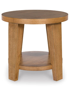 Light Brown round end table with lower shelf, product view 3 - 3