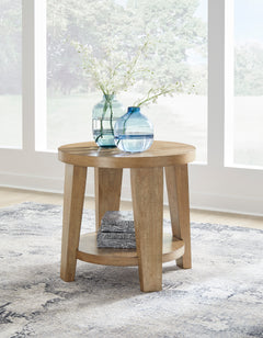 Light Brown round end table with lower shelf, product view 5 - 5