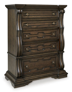 Dark Brown, complete five-drawer chest, angled view - 1