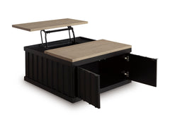 Black/Light Brown square lift top cabinet coffee table, product view 2 - 2