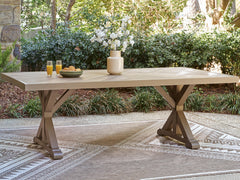 Beige, dining table in outdoor setting; accessories excluded - 2