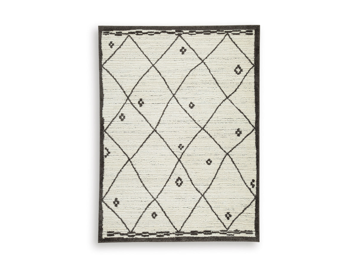 Cream/Black 95" x 120.75", complete rug design; representative size
