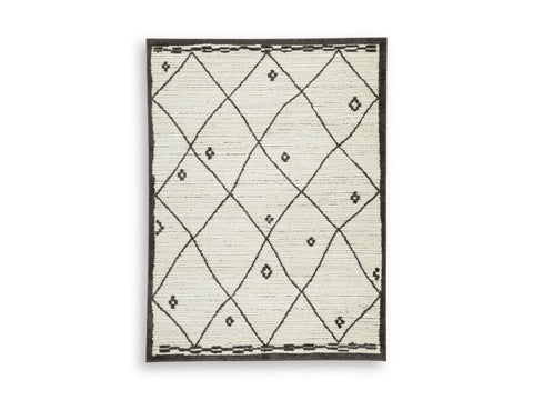 Cream and Black Diamond Lattice Woven Rug